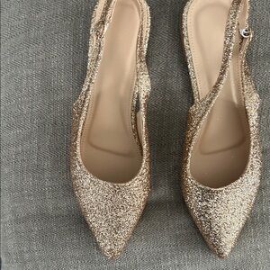 Elegant Gold Glitter Slingback Women's Shoes